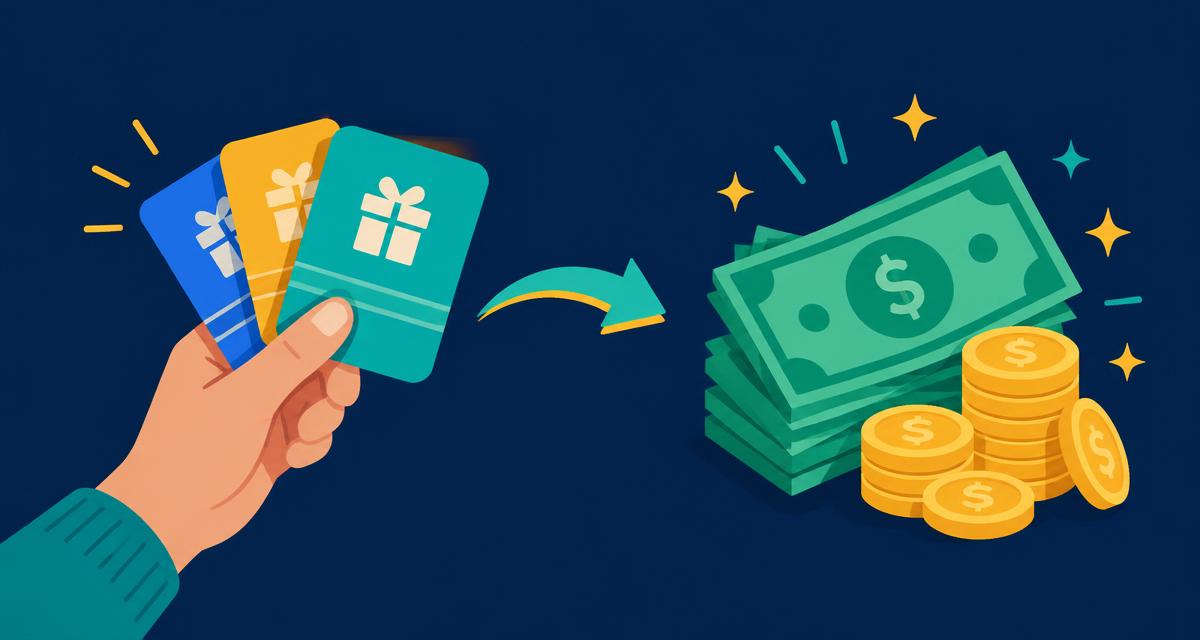 Hand holding gift cards that turn into cash and coins