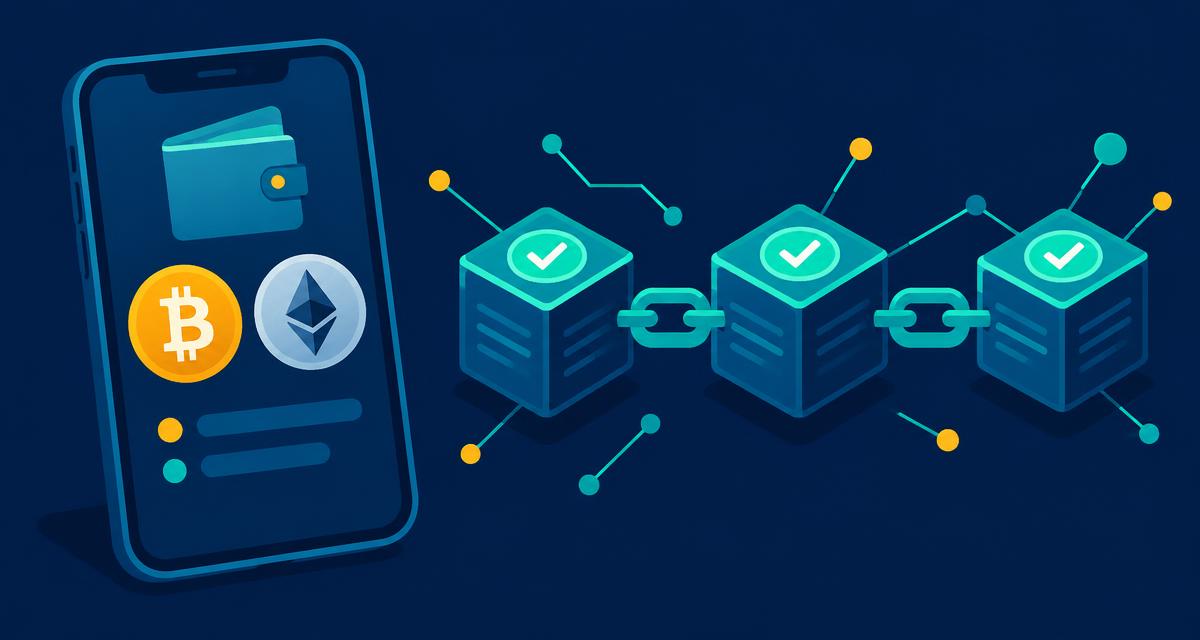 Crypto wallet on a phone with Bitcoin and Ethereum icons